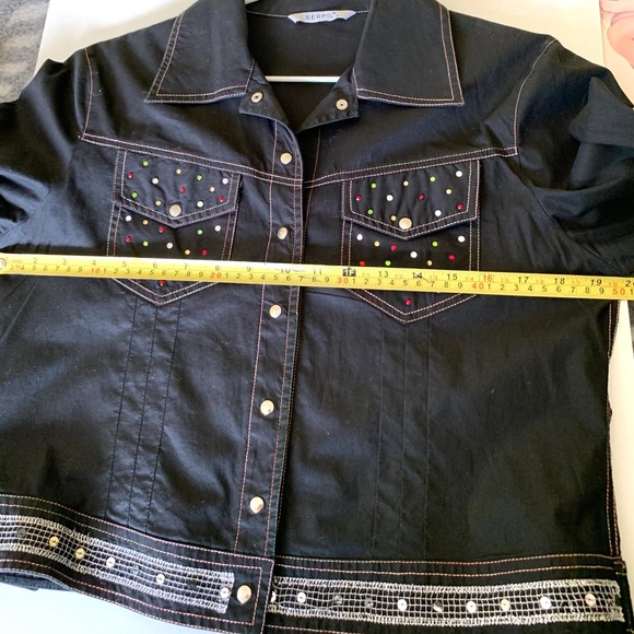 Black Cotton Collared Short Blazer Jacket colorful Jeweled beadings Rhinestones - Picture 16 of 16